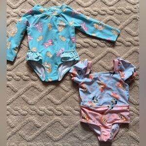 Girls 12M CareBear & Bluey Swimsuit Bundle - One Piece Swim Suits W/ Characters